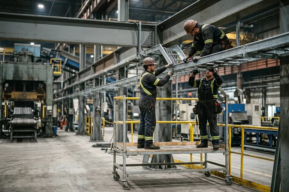 Symbolbild: Montage-Team bei der Kabeltrassen-Installation
